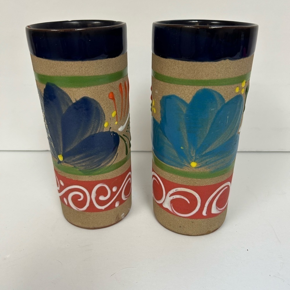 Mexican Terracotta Pottery Vase Talavera Style Hand Painted Colorful Floral/ 2